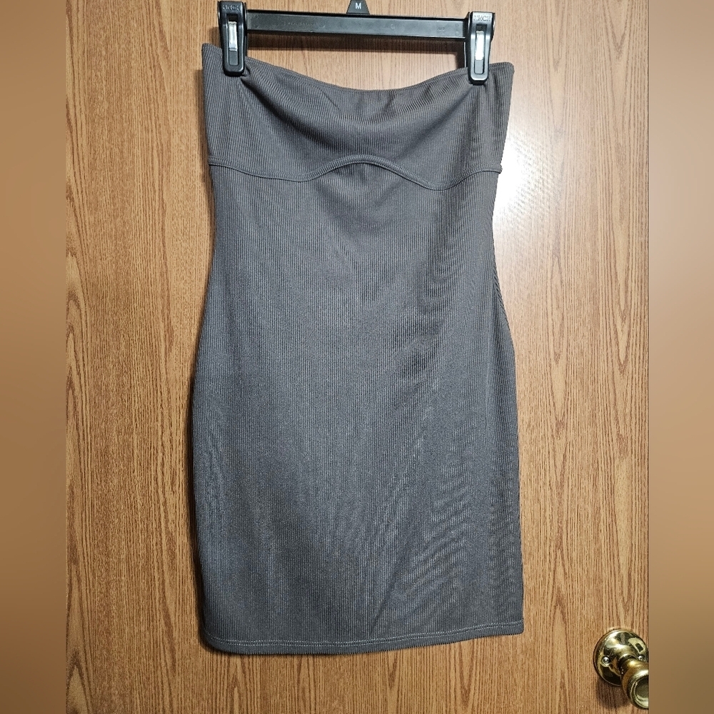 Prettylittlething Gray Ribbed Bodycon Mini Club Strapless Dress Size 6!